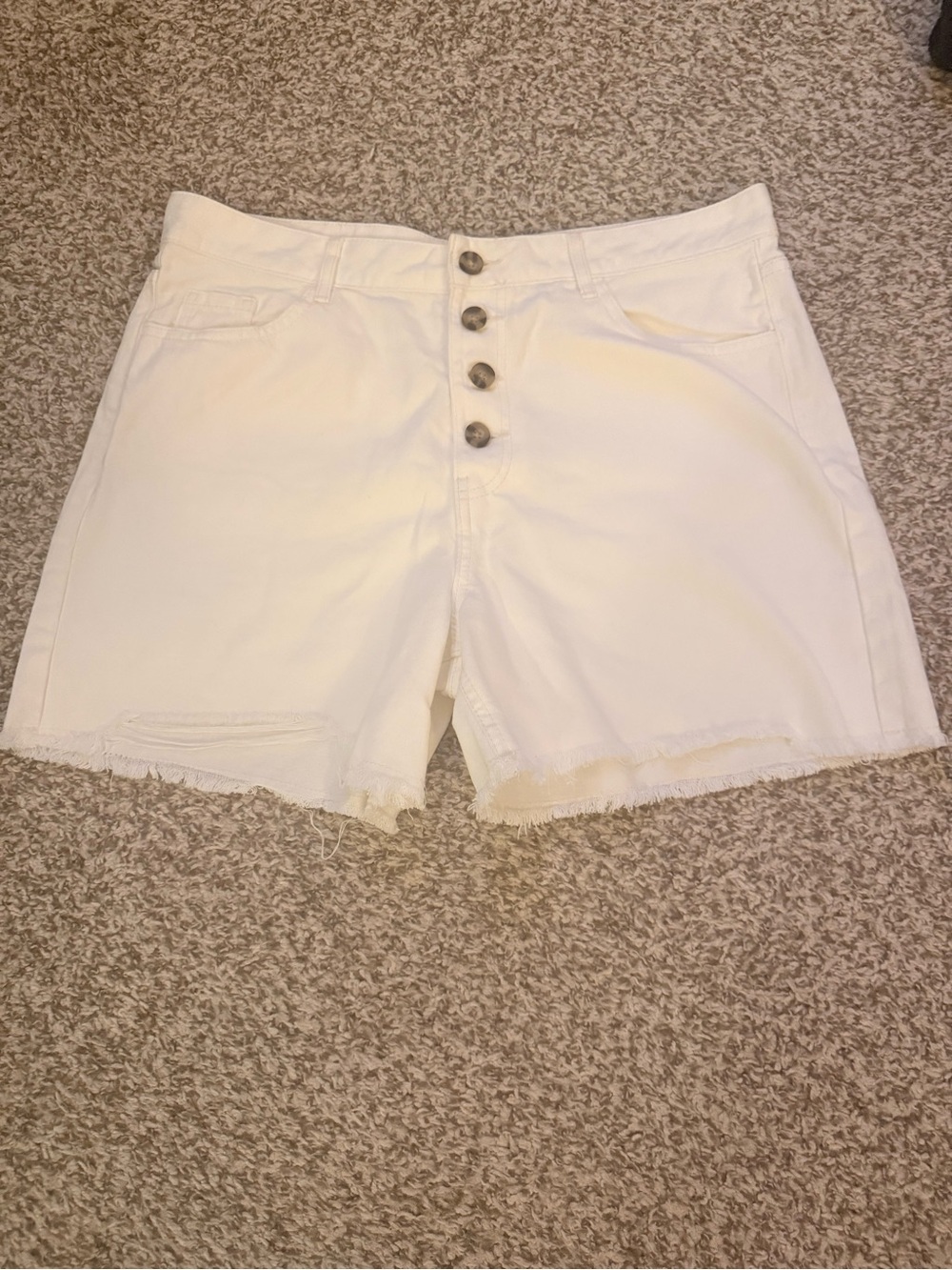 White High-Rise Button-Front Women's Denim Shorts